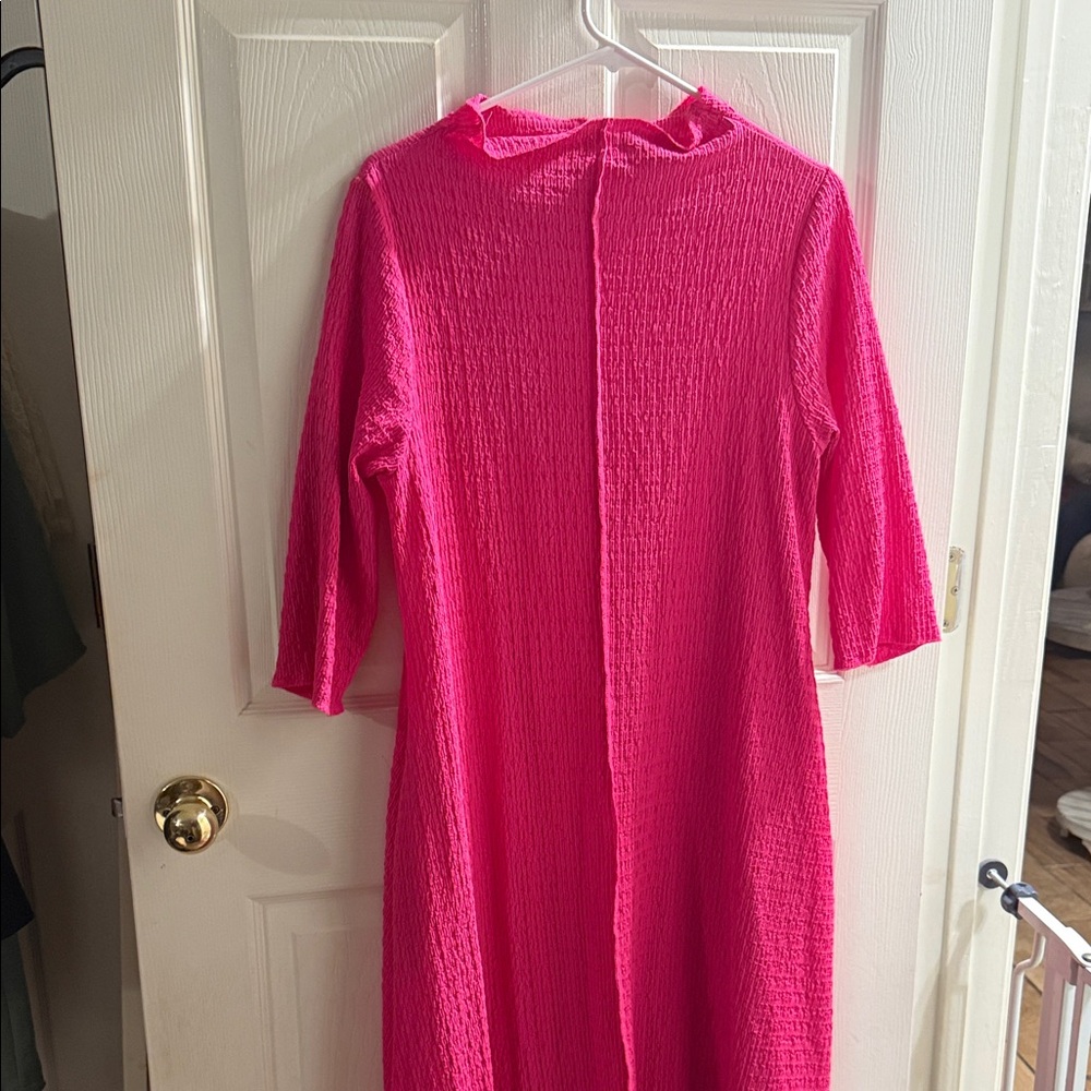 Bright Pink Women's Textured Midi Dress